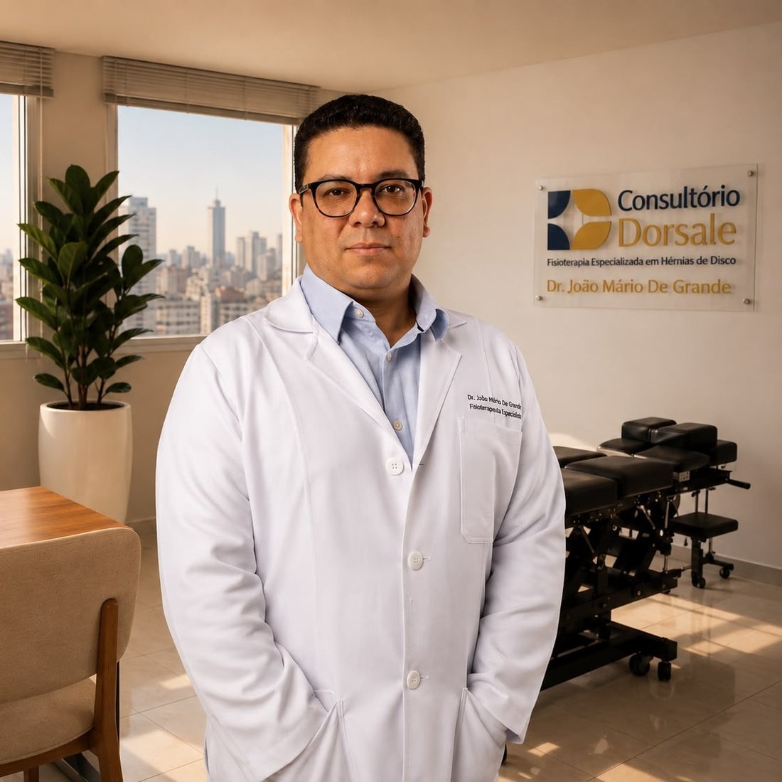 João Márcio De Grande, fisioterapeuta responsável, no Consultório Dorsale, em São Paulo