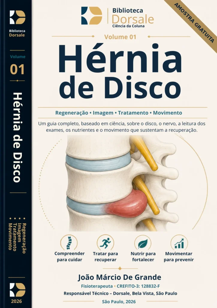 Capa do livro Hérnia de Disco, Volume 1 da Biblioteca Dorsale, de João Márcio De Grande.